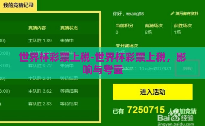 世界杯彩票上税-世界杯彩票上税，影响与考量