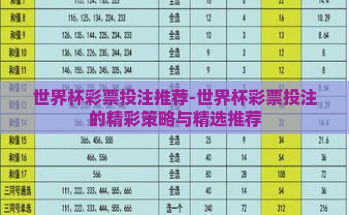 世界杯彩票投注推荐-世界杯彩票投注的精彩策略与精选推荐