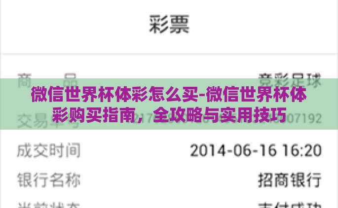 微信世界杯体彩怎么买-微信世界杯体彩购买指南，全攻略与实用技巧