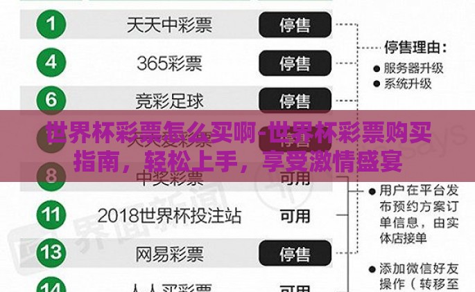 世界杯彩票怎么买啊-世界杯彩票购买指南，轻松上手，享受激情盛宴