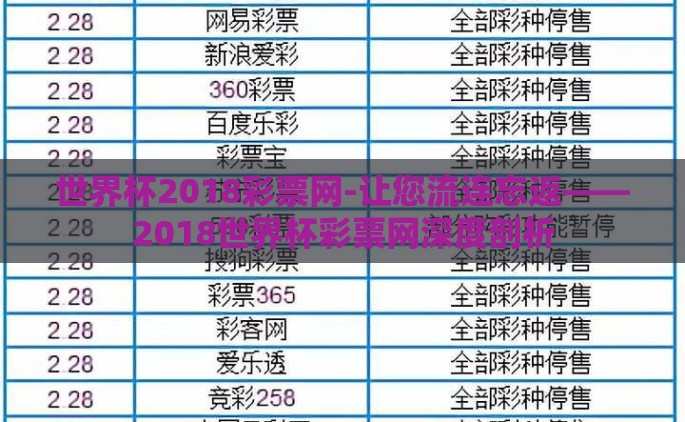 世界杯2018彩票网-让您流连忘返——2018世界杯彩票网深度剖析