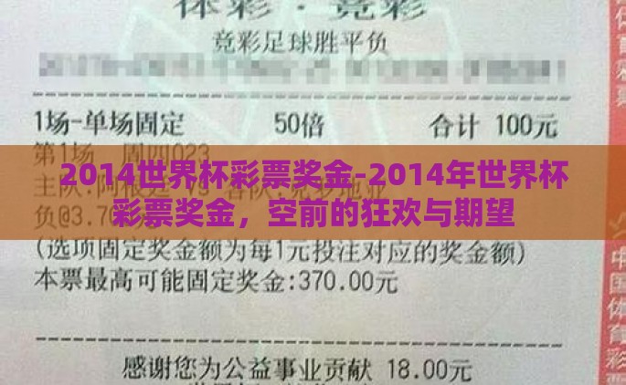 2014世界杯彩票奖金-2014年世界杯彩票奖金，空前的狂欢与期望