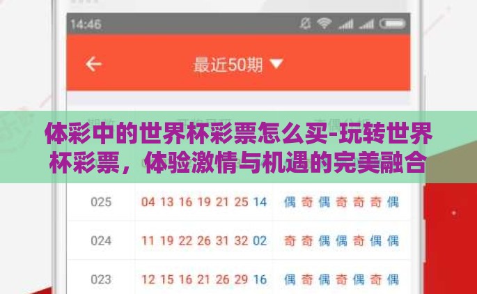 体彩中的世界杯彩票怎么买-玩转世界杯彩票，体验激情与机遇的完美融合