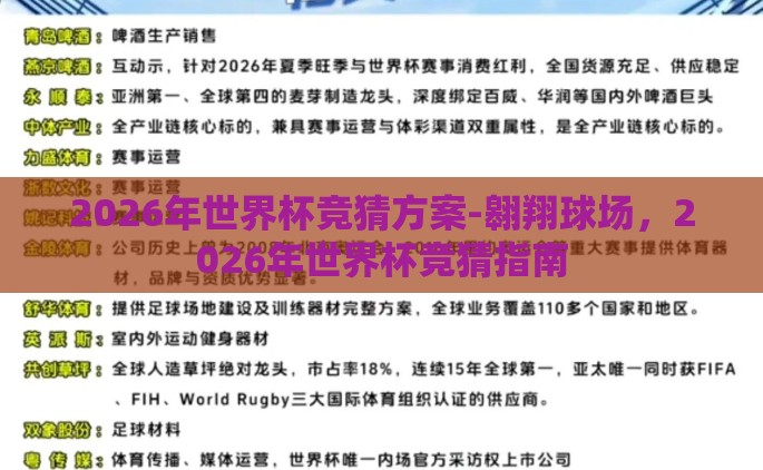 2026年世界杯竞猜方案-翱翔球场，2026年世界杯竞猜指南