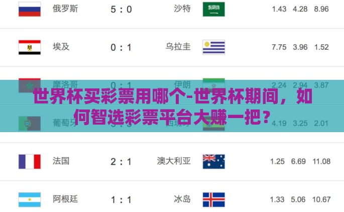 世界杯买彩票用哪个-世界杯期间，如何智选彩票平台大赚一把？