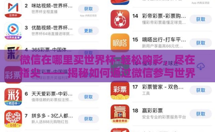微信在哪里买世界杯-轻松购彩，尽在指尖 —— 揭秘如何通过微信参与世界杯