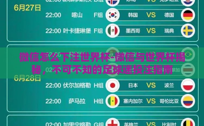 微信怎么下注世界杯-微信与世界杯揭秘，不可不知的足球迷投注指南