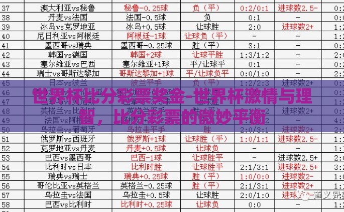 世界杯比分彩票奖金-世界杯激情与理智，比分彩票的微妙平衡