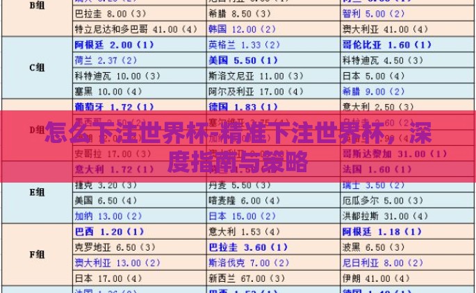 怎么下注世界杯-精准下注世界杯，深度指南与策略