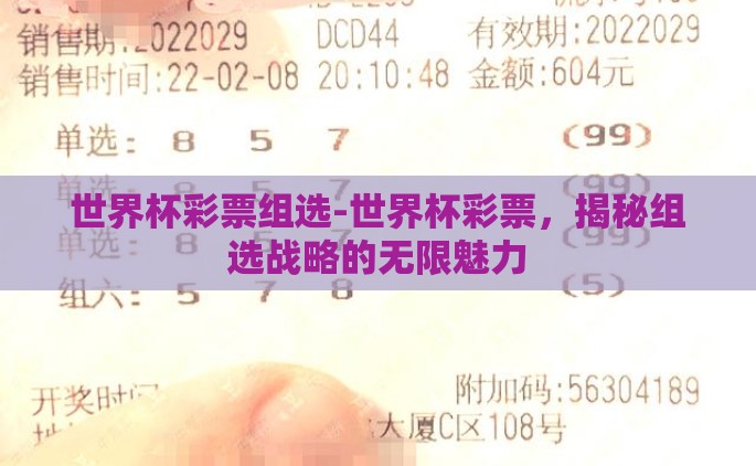 世界杯彩票组选-世界杯彩票，揭秘组选战略的无限魅力