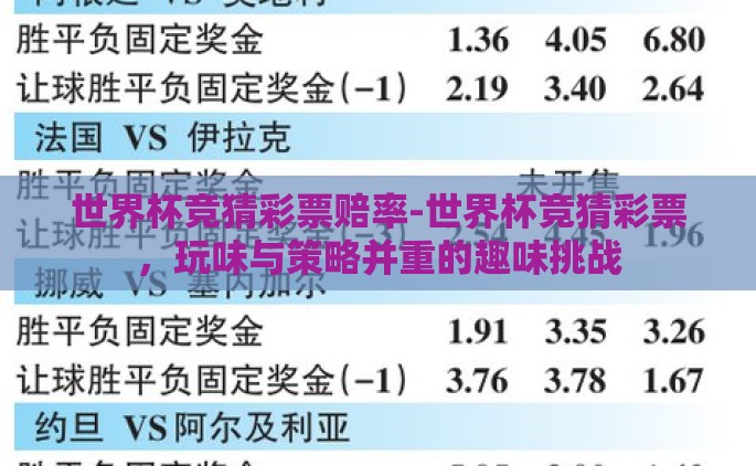 世界杯竞猜彩票赔率-世界杯竞猜彩票，玩味与策略并重的趣味挑战