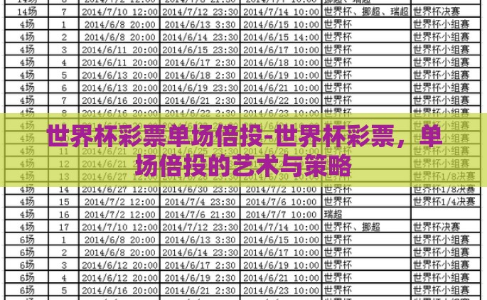 世界杯彩票单场倍投-世界杯彩票，单场倍投的艺术与策略